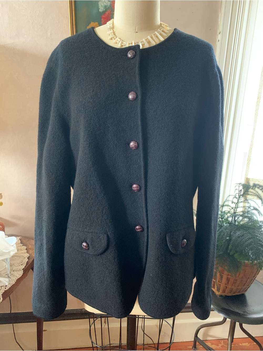 Land’s End Classic Black Women's 100% Wool Jacket with Button Front